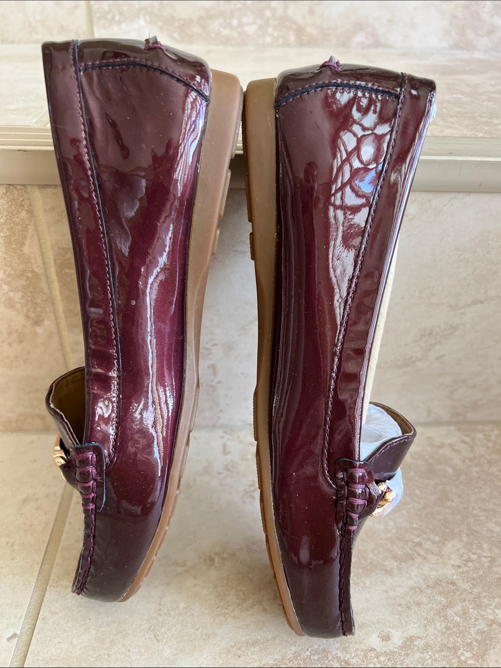 Coach women Burgundy Patent Leather Loafers - Picture 5 of 10